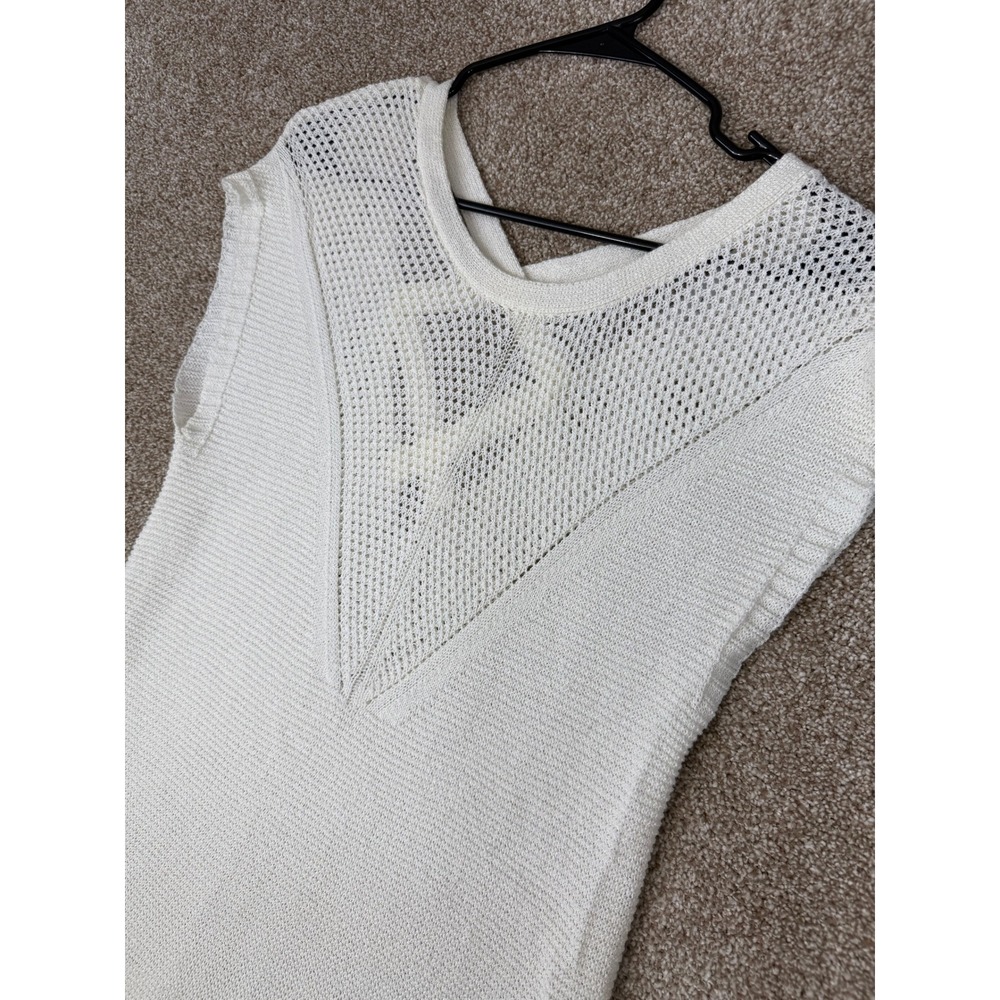 Dex Womens Open Knit Lattice Back Sleeveless Sweater Top Cream Size S 727028